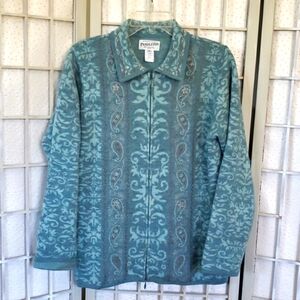 Pendleton Full Zip And Collar Embroidery Sweater Green 100% Merino Wool MP